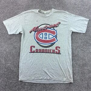 Vintage Montreal Canadiens Shirt Men XL Gray Cotton NHL Hockey 1992 Canada